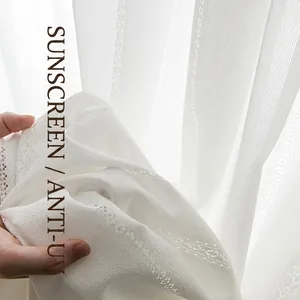 Japanese Style Hollow Out Lace Warp Knit Sheer Curtains For Living Room Bedroom White Privacy Sun Protection Partition Curtain