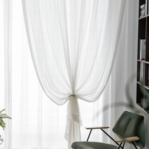 Japanese style white sheer lace curtain with vertical stripes for living room