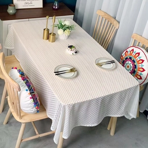 Elegant cream checkered tablecloth for rectangular tables with soft draped minimalist style