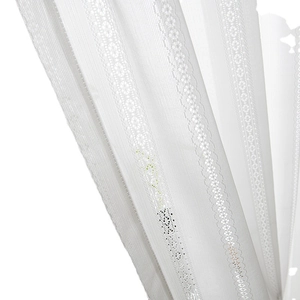 Japanese style white hollow lace sheer curtain with vertical stripes and mesh texture