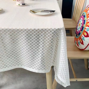 Beige checkerboard rectangular tablecloth in soft cotton-linen for home dining decor