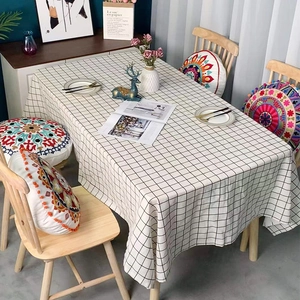Nordic Plaid Rectangular Tablecloth Linen Look Polyester Geometric Grid Table Cover For Kitchen Dining Room Desk Home Decor