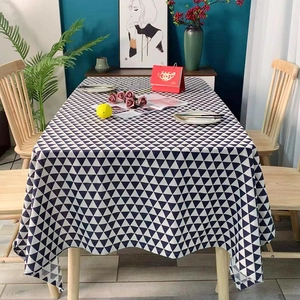 Modern geometric blue and white rectangular tablecloth for home dining room decor