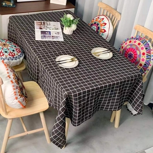 Classic black and white checkered rectangle tablecloth with modern grid pattern for home dining