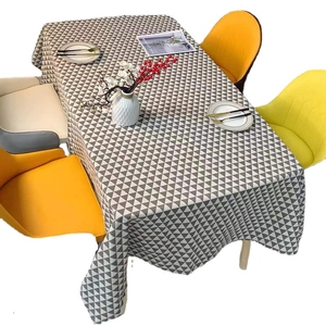 Modern grey and white geometric triangle tablecloth for rectangular dining tables