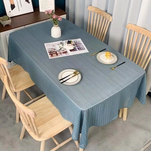 Blue houndstooth tablecloth in luxury fabric for rectangular dining table setting
