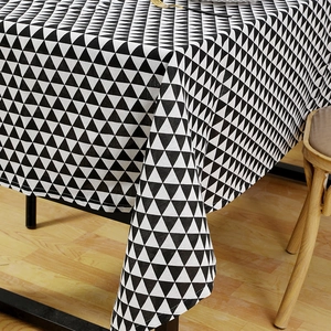 Waterproof PVC tablecloth with black and white geometric triangle patterns for dining tables