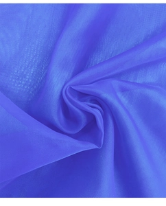 Macro detail of royal blue waterproof outdoor sheer curtain with fine mesh texture