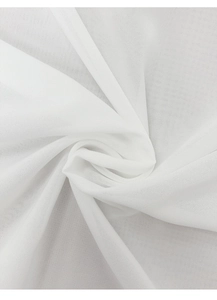 Detail of white semi-transparent outdoor voile fabric with soft drape and fine texture