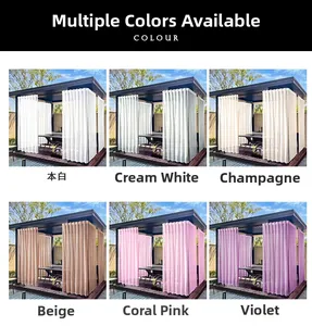 Outdoor gazebo sheer curtains showing six color options for patio sunshade and privacy