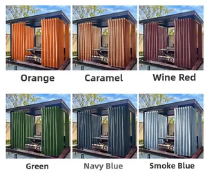 Close-up of waterproof outdoor gazebo curtains in six vibrant colors including teal and burgundy