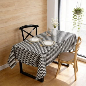 Nordic Minimalist PVC Waterproof Tablecloth Black White Triangle Geometric Pattern Oilproof Washable Dining Table Cover