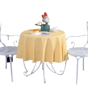 Nordic light luxury yellow plaid round tablecloth on white iron garden table