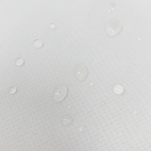 Waterproof white outdoor gazebo curtain with water-repellent fabric detail