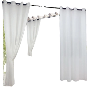 Waterproof white sheer outdoor curtains with black grommets for patio gazebos