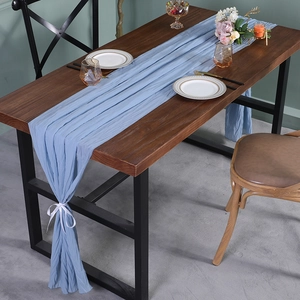 Elegante Tafelrunner Polyester Gekreukte Look Gaze Tafelkleed Voor Bruiloft Banket Feest Decoratie Amerikaanse Landelijke Stijl