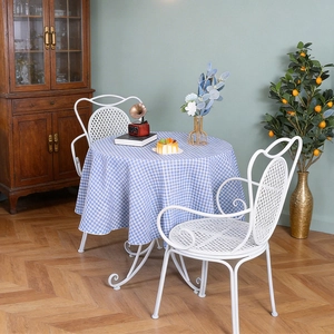 Nordic Minimalist Round Gingham Plaid Tablecloth Polyester Washable Dustproof Decorative Table Cover For Dining Room Kitchen Home Decor