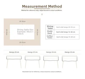 Table runner size guide with drape length options for dining tables and coffee tables
