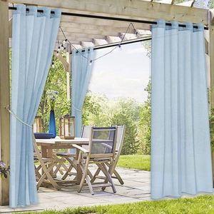 Waterproof light blue outdoor sheer curtains with silver grommet top for patio and gazebo