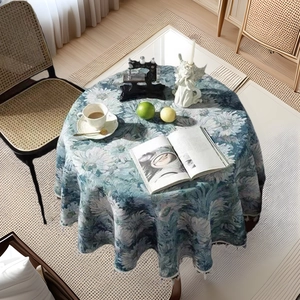 Nordic Vintage Jacquard Oil Painting Floral Tablecloth With Tassels Chemical Fiber Round Rectangular Table Cover Home Decor