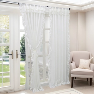 French Elegant White Sheer Curtain With Ruffles Rod Pocket Polyester Voile Light Transmitting Window Curtain For Living Room