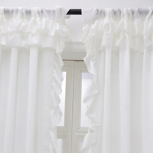 Elegant French white sheer curtain with layered ruffles and valance for living room decor
