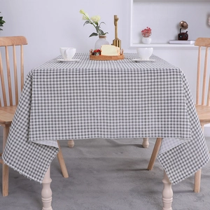 Japanese Minimalist Checkered Tablecloth Gingham Grid Pattern Rectangle Round Polyester Table Cover For Kitchen Dining Home Decor
