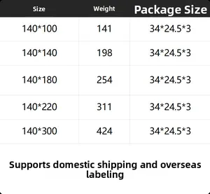 Detailed size chart for lace tablecloth showing weight and dimensions for various sizes