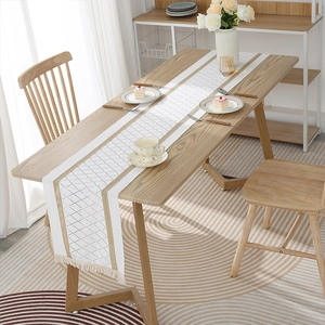 Modern Minimalist Polyester Hollow Out Table Runner Nordic Geometric Diamond Pattern With Fringe Tassels Home Table Decoration