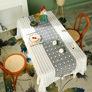 Geometric Abstract Pattern Table Runner With Tassels Modern Retro Style Polyester Woven Runner For Dining Table Decor