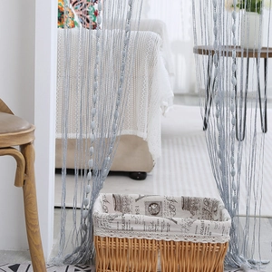 Silver fringe string curtain with olive beads for home door and room divider decor