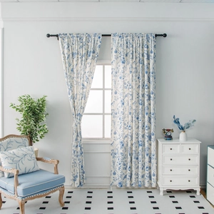French Country Floral Bird Printed Polyester Curtain Botanical Pattern Semi-Blackout Window Treatment For Living Room Bedroom Decor