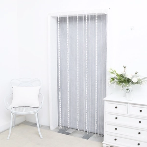 Modern Minimalist Polyester String Curtain With Beads Tassel Door Curtain Silver Wire Room Divider For Living Room Bedroom