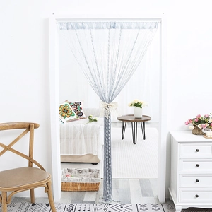 Light blue string curtain tassel divider for home doorway with elegant tie-back bow