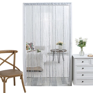 Silver grey decorative string curtain with beads for home doorway room divider