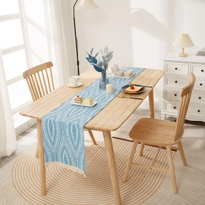 Nordic Leaf Pattern Table Runner With Tassels Polyester Cotton Linen Texture Cloth For Dining Coffee Table TV Cabinet