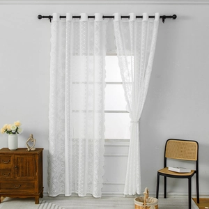 Tende in Pizzo Francese Ricamo Floreale Traforato Semi Ombreggiante Occhielli Drappeggi per Finestre per Soggiorno Camera da Letto