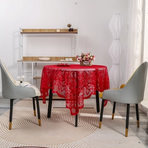 Modern red lace tablecloth with floral rose patterns for rectangular and round tables