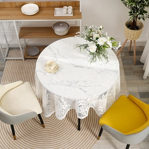 Minimalist white lace tablecloth with rose floral pattern for round dining tables