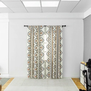 Boho-Blackout-Vorhänge mit geometrischem Druck und orangefarbenem Ethno-Muster im 2er-Set