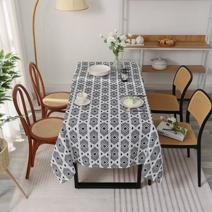 Modern black and white geometric diamond pattern tablecloth for home dining room decor