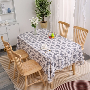 Cotton Linen Tablecloth Waterproof Oilproof Tassel Edge Nordic Minimalist Printed Rectangular Round Table Cloth Dining Decor