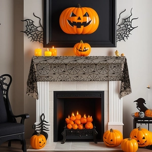 Halloween Black Lace Table Runner Spiderweb Spider Pattern Hollow Out Tablecloth For Party Home Fireplace Mantel Decor