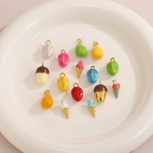 Colorful resin mini charms including ice cream and fruit with gold metal loops