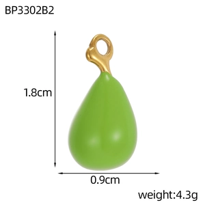 Detailed view of teardrop 18K gold plated charm with dimensions 1.8cm by 0.9cm