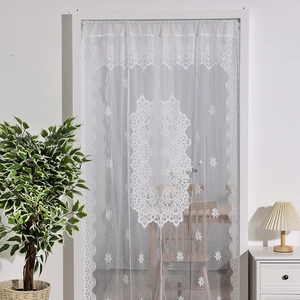 Elegant white lace door curtain with floral embroidery for bedroom and balcony