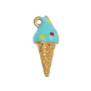 Detail of light blue ice cream charm with 18K gold starfruit cone for DIY jewelry
