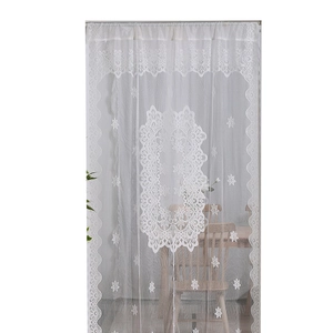 Elegant white lace sheer curtain with floral embroidery and scalloped edges for bedroom