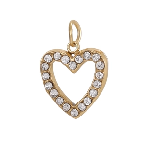 Close-up of a golden heart pendant with embedded diamonds and hollow design for DIY jewelry
