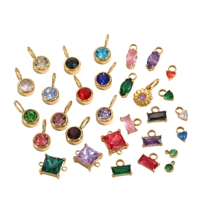 Colorful cubic zirconia stainless steel pendants in various geometric shapes for DIY jewelry